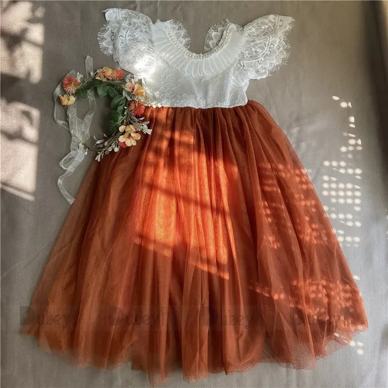 

Lolita Children Orange Wedding Dress For School Kids Flowers Girls Bridesmaid Costume Ins Boutique Evening Vestido