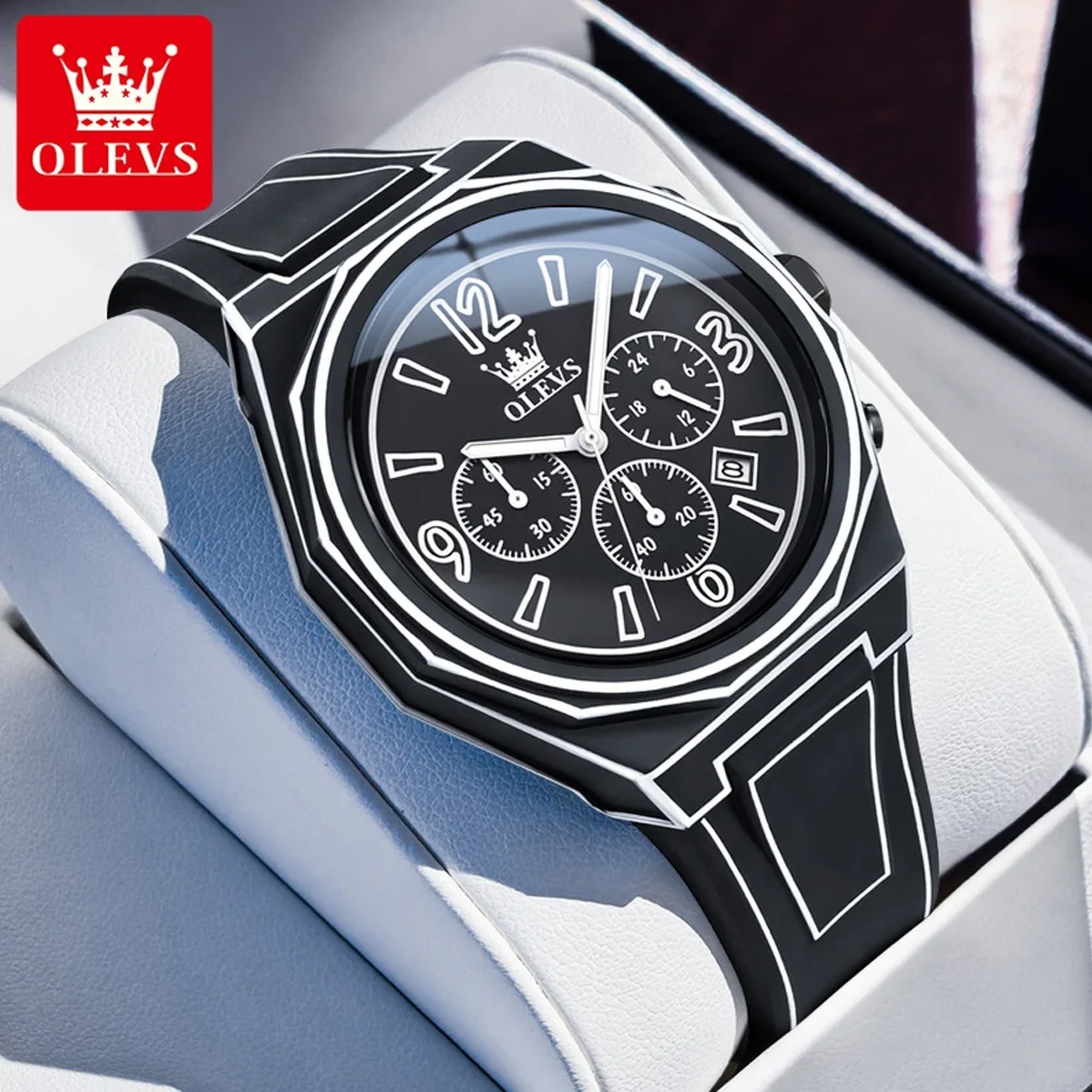 OLEVS Comic Style Black Lines Fashion Man Watch Waterproof Luminous Calendar Men Watch Quartz Men's Watches Reloj