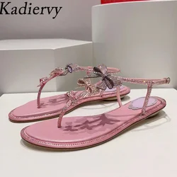 Sweet Butterfly-knot Sandals Women Rhinestone Ankle Buckle Strap Party Shoes Flip Flop Bling Crystal Flat Summer Sandals Woman