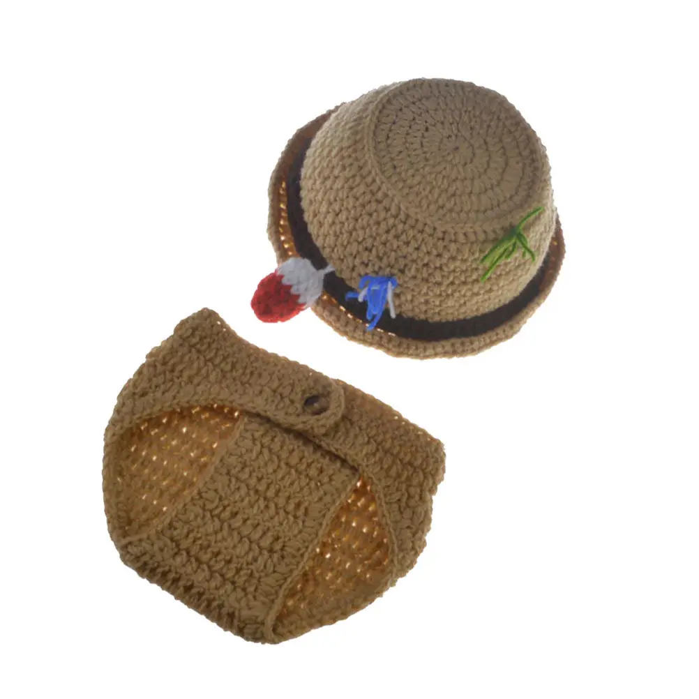 

2Pcs Handmade Wool Knitting Baby Photo Outfit Set Fisherman Hat Pants Newborn Photography Costume Baby Photo Props