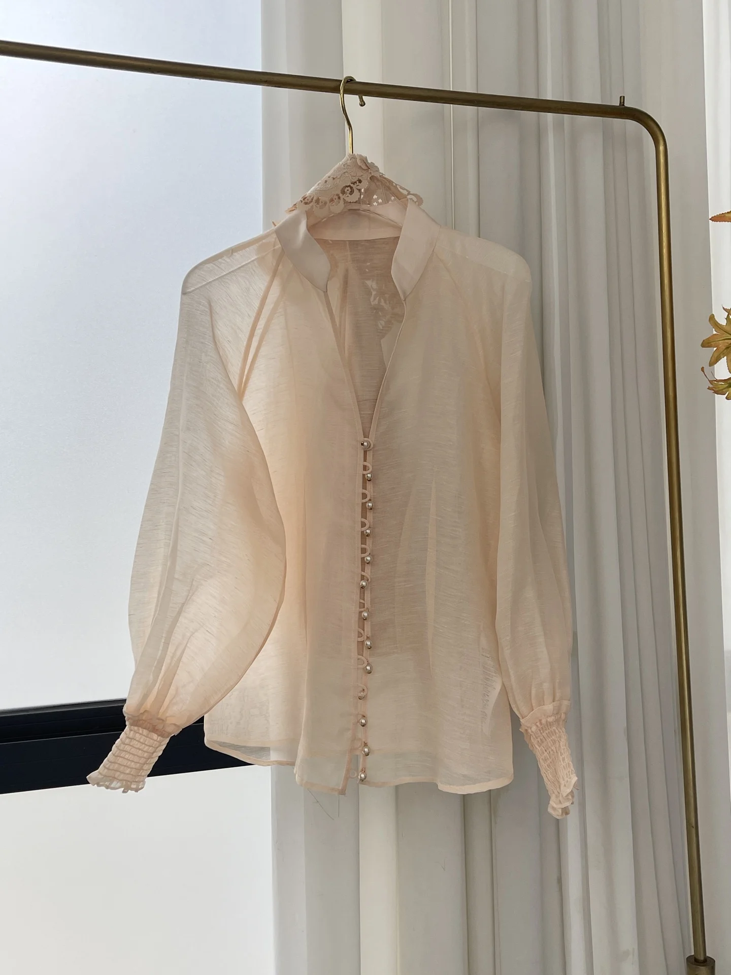 

Beige Lotus Root Color Long Sleeve Blouse Tops 2025 New Design Attractive High Quality