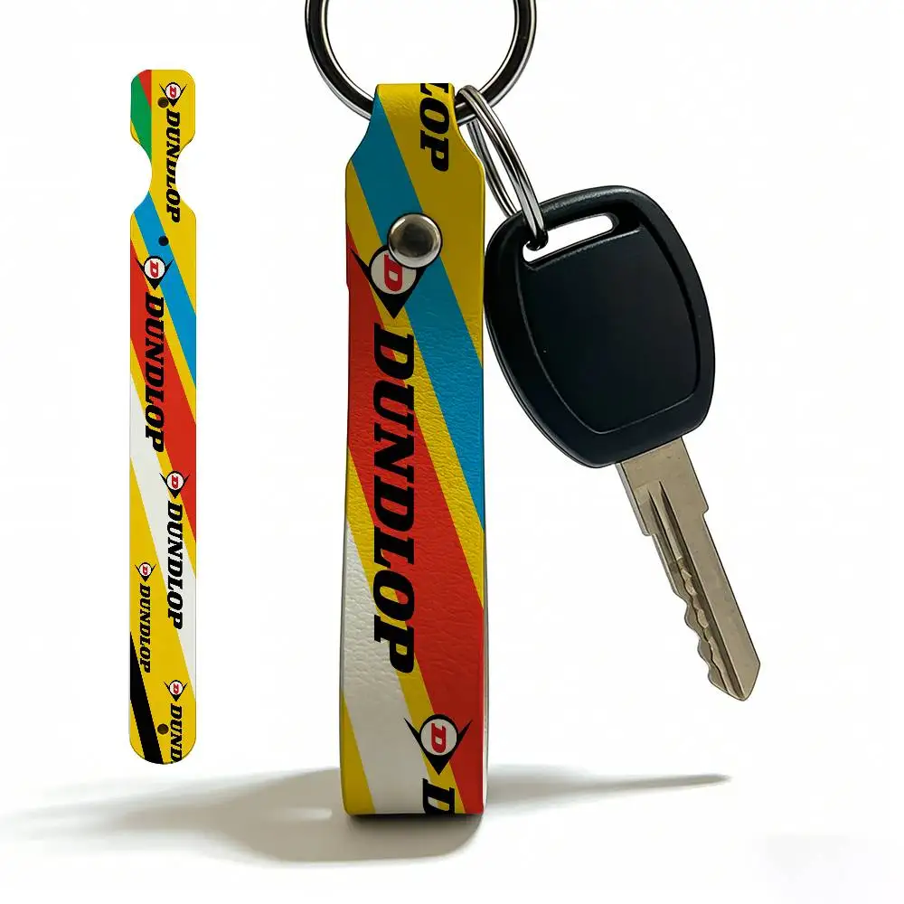 For Dunlop PU Leather Motorcycle Keychain Universal Motorbike Key Ring Holder For Riders Men Gift