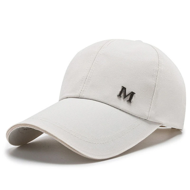 Adjustable Men's Sports Cap Stylish Baseball Cap M Letters Long Brim Snapback Hat Leisure Casual Breathable Sunscreen Peaked Cap