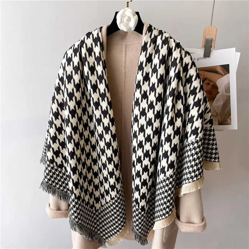 Luxury Houndstooth Scarf Winter Warm Intensification Shawl Women Cashmere Imitation Scarves Bufandas Panuelos Muslim Wrap Hijab