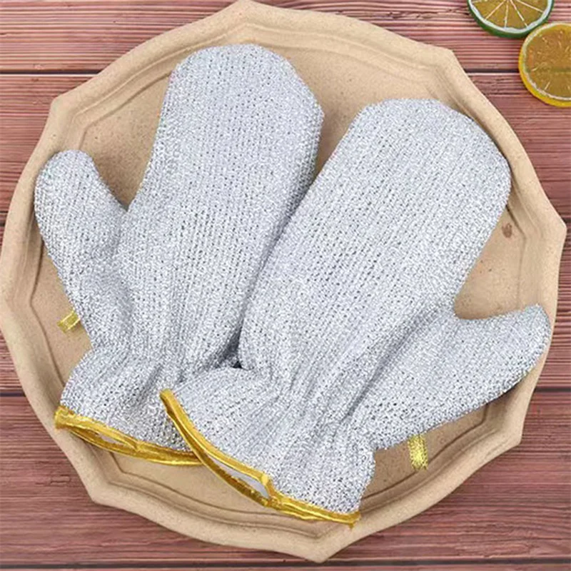 Housework Cleaning Gloves Steel Wire Ball Dishwashing Gloves Waterproof Brush Oil Bowl Artifact Household Cleaning Silver Glove