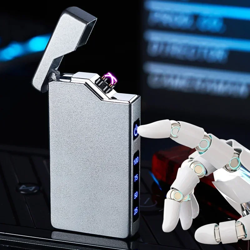 Type-C Fast Charging Windproof Metal Lighter USB LED Power Double Arc Lighter Rechargeable Digital Display Touch Sensor Lighters view 3