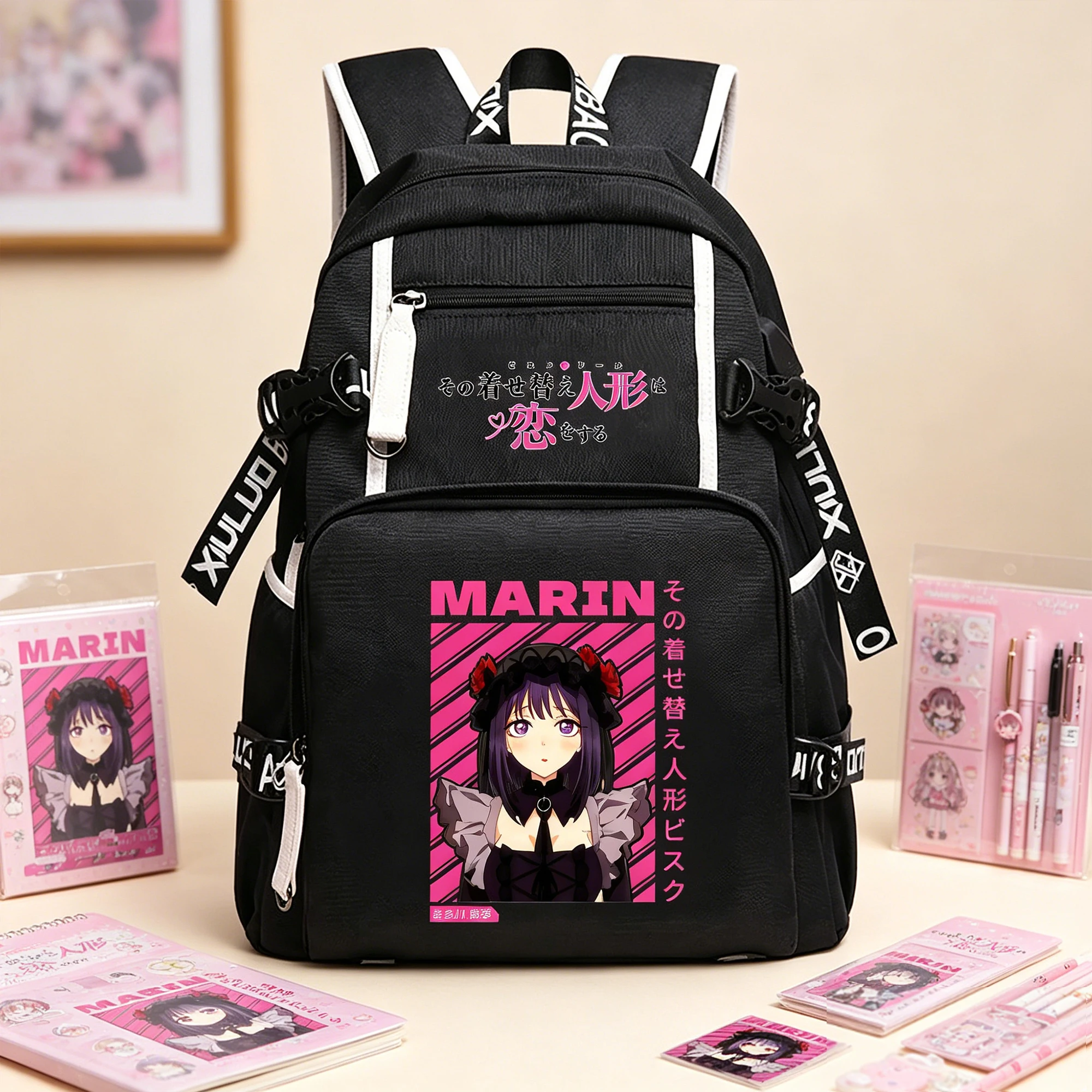 My Dress-Up Darling Anime School Backpack Cartoon Bookbag Oxford Travel Laptop Backpack USB Charging Shoulder Bag for Women