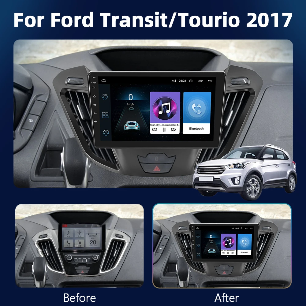 Podofo 4G CarPlay Android Car Radio QLED HD 9in Multimedia Player For Ford Transit Tourneo 2012-2021 Autoradio Stereo Head Unit