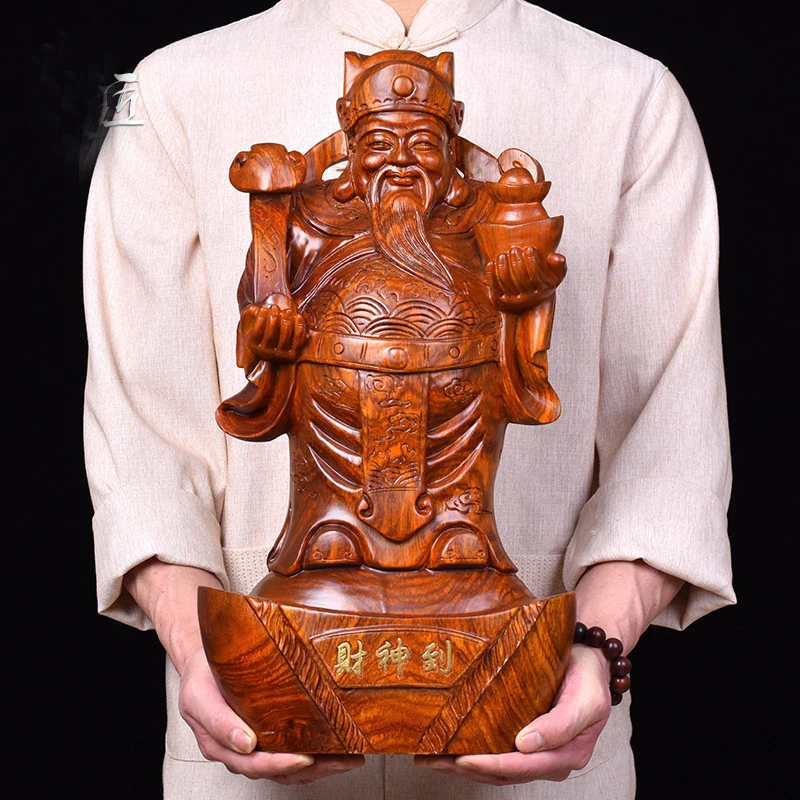 large HOME Company store bring in wealth making money The God of wealth Buddha Handmade Yellow pear wood carving God statue