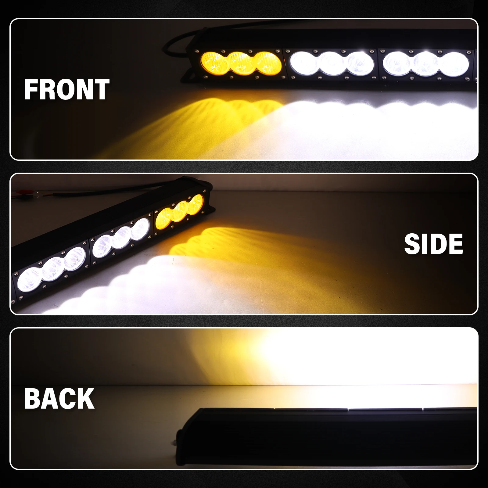 6-54-calowy pasek LED 30-300W 4x4 z zestawem wiązki przewodów 12v, listwa świetlna LED do pojazdów terenowych, ciężarówek ATV, bursztynowo-białe światło przeciwmgielne