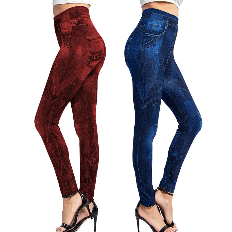 

Эластичные утягивающие брюки из искусственного денима с эффектом подтяжки бедер, укороченные (7/8), женские, осенние, модные