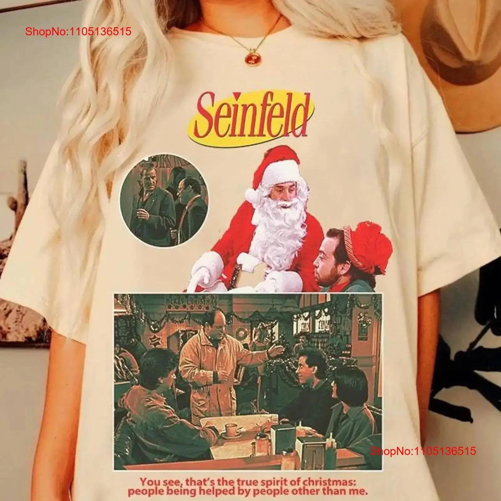 عيد الميلاد سينفيلد تي شيرت فيلم sweaT seinf خمر غسلها تنوعا عارضة أزياء أنيقة امتدت الشارع الشهير مريحة
