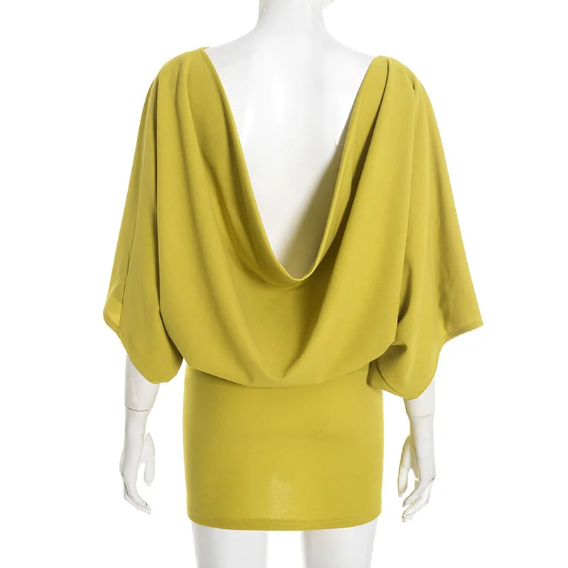batwing backless mini dress Draped Women Sexy Bodycon Fashion O Neck Sleeve Hipster Party Clubwear Casual Streetwear Holiday it provides comfort while Material_Polyester Blissful Blossoms Blush Pink Size Options:Made to Order
