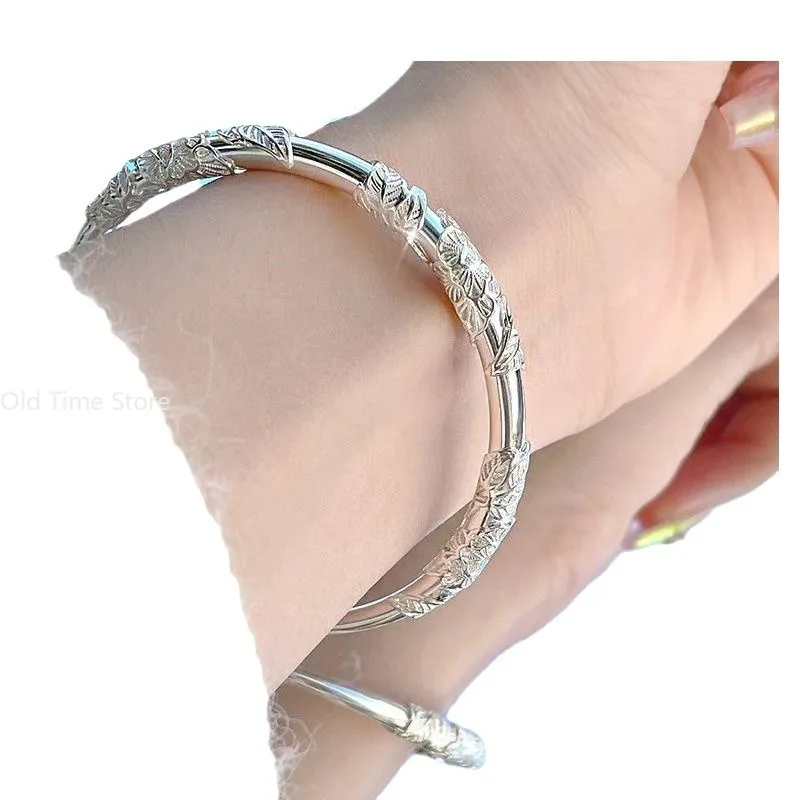 Elegante zilveren bloem armband voor vrouwen lichtgewicht verstelbare luxe open armband effen zilveren sieraden