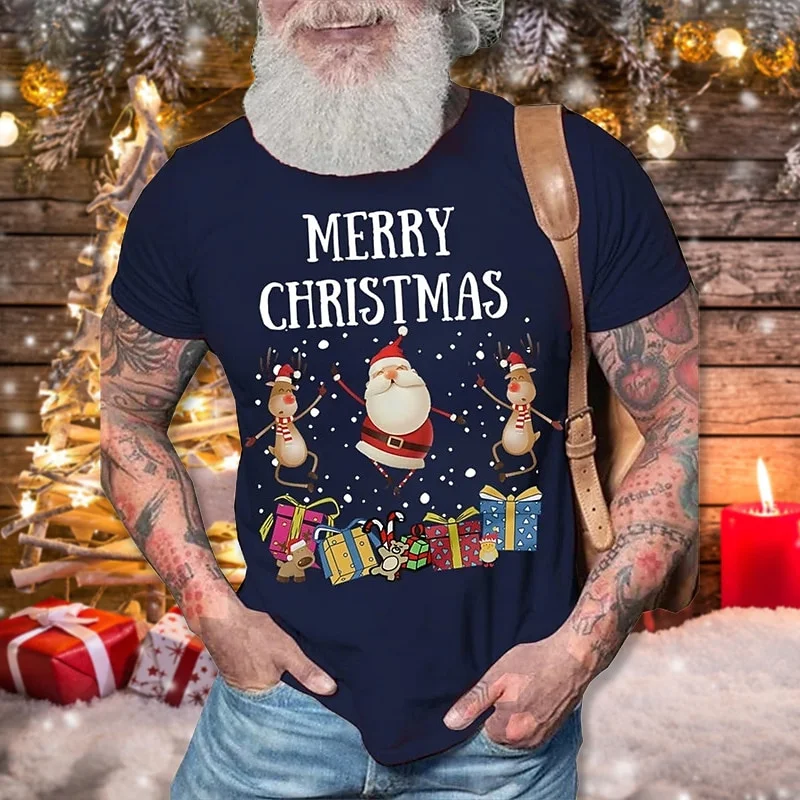 3D Printed Cartoon Santa Claus T Shirt Men Funny Christmas Elk Pattern Tees Summer Harajuku O-Neck Tops Short Sleeves T-Shirts