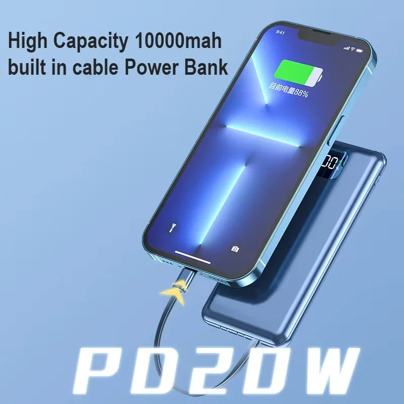 Comes With A Wired Power Bank 10000 mAh Large-capacity Non-false Standard Fast Charging Digital Display Power Bank