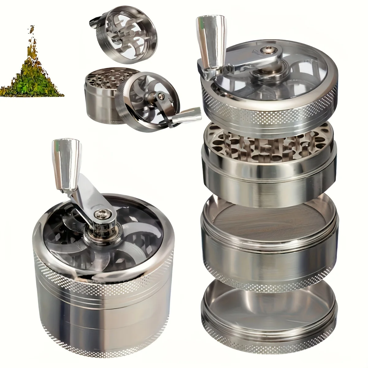 New 4-layer Manual Metal Grinder,Kitchen Helper for Grinding Seasoning，Herbal Spice Grinder, Spice Crusher, Tobacco Crusher, Man