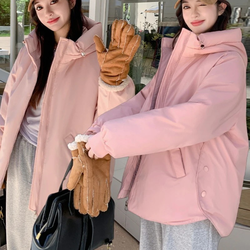 Frauen Parkas Kurze Mäntel Stehkragen Mit Kapuze Zipper Jacken Arbeit Dicke Warme Y2k Streetwear Elegante Jacke Herbst Winter 2025