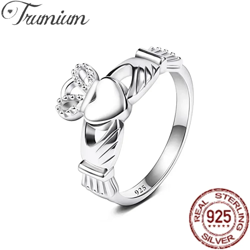 Trumium-anillo irlandés Claddagh para mujer, anillo de Plata de Ley 925, corazón de amor, nudo celta, corona, compromiso, banda de boda, grabado