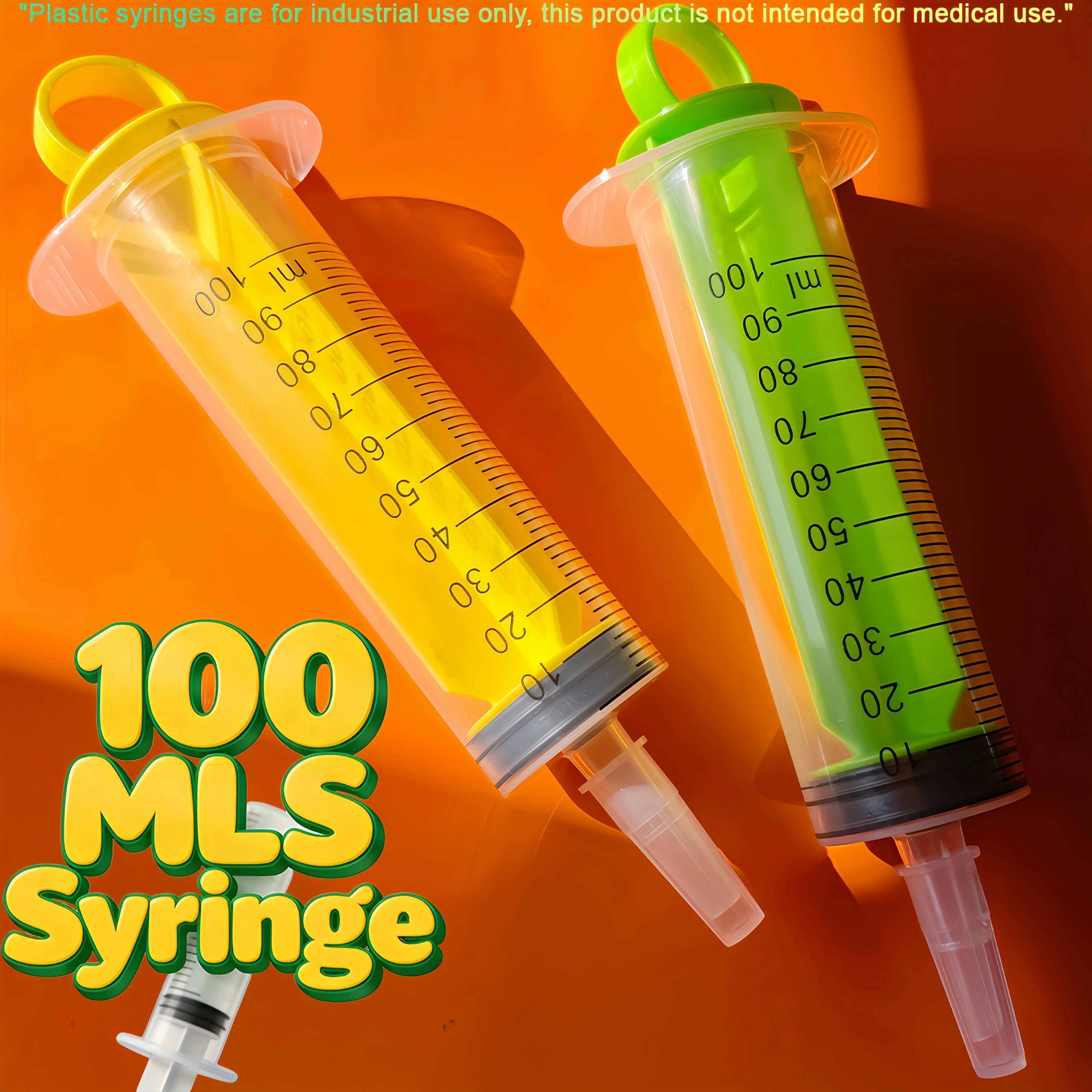 100ml Colored Syringe, Liquid Syringe with Cap, Needle-Free Measuring and Dispensing Tool, Large Capacity Reusable Graduated Tube, Suitable for Laboratory Samples, Glue, Liquid Dispensing, Measurement, Pet Feeding, Ink Replacement, Watering Plants, Parties, Oil Pumping (Green, Yellow)