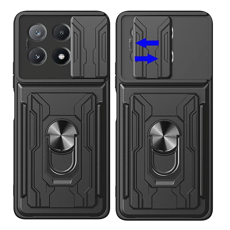 Shockproof Armor Slide Lens Case For Poco X6 Pro 5G Magnetic Card Slot Holder Cover For Pocox6pro Poko Little X6pro X 6 Pro 6X