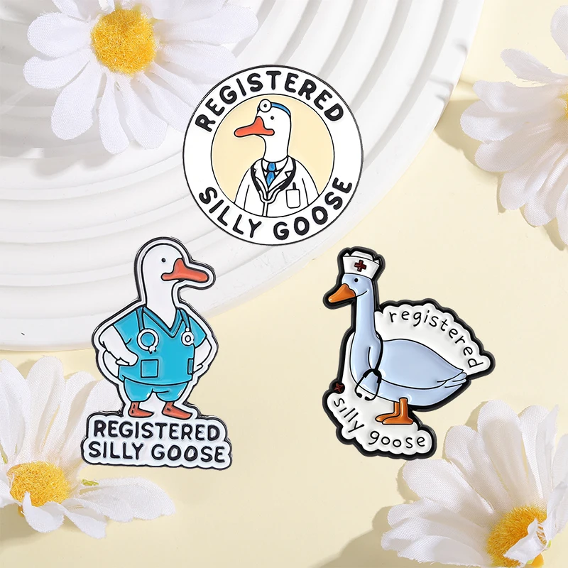 Trust Me Im A Doctor Medical Uniform Stethoscope Enamel Pin Registered Silly Goose Doctor Nurse Badge Animal Brooch Jewelry Gift
