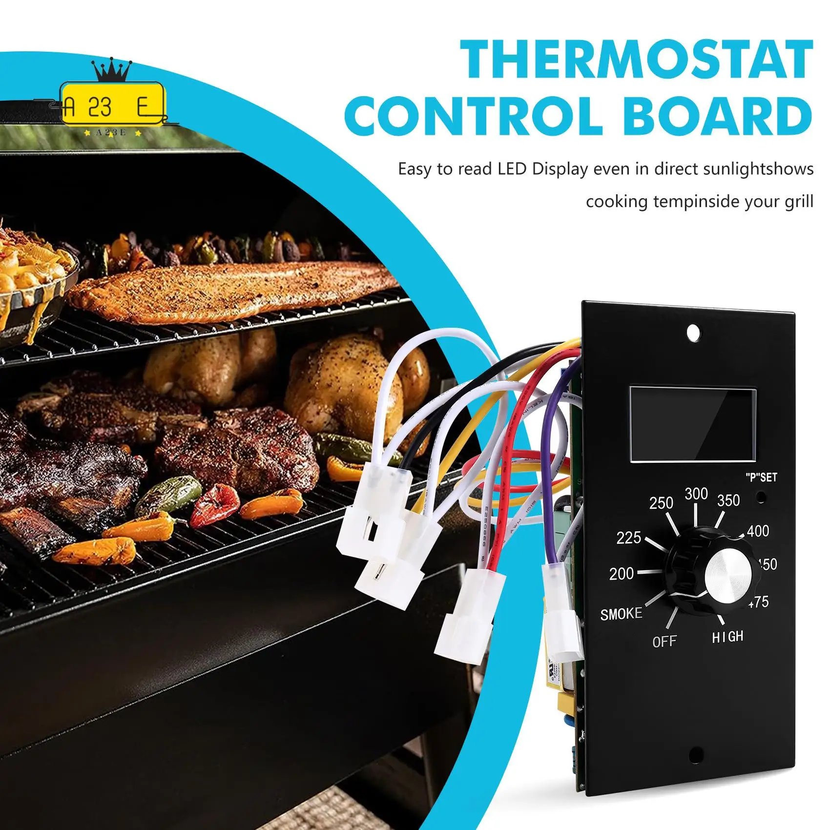 Tablero de control de termostato digital A23E para parrillas de pellets de madera Pit Boss, compatible con PB700, 340, 440, 820, BBQ