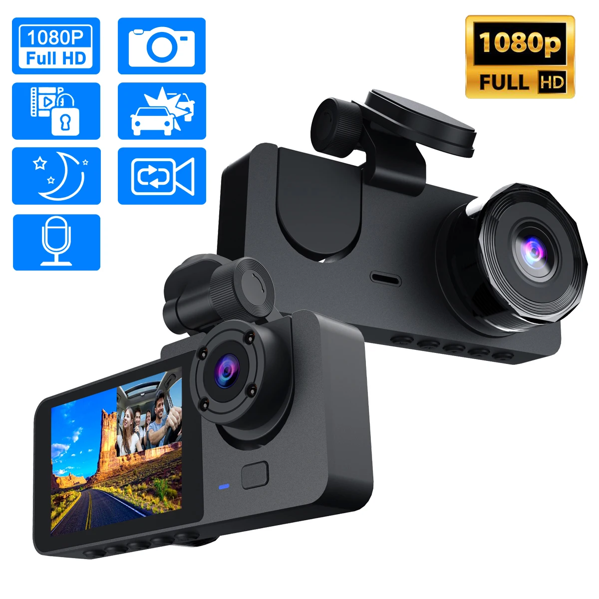 Dash Cam Front and Inside,Dash Camera for Cars, 1080P FHD DVR Car Dashboard Camera ,with  Loop Recording,2 inch Display