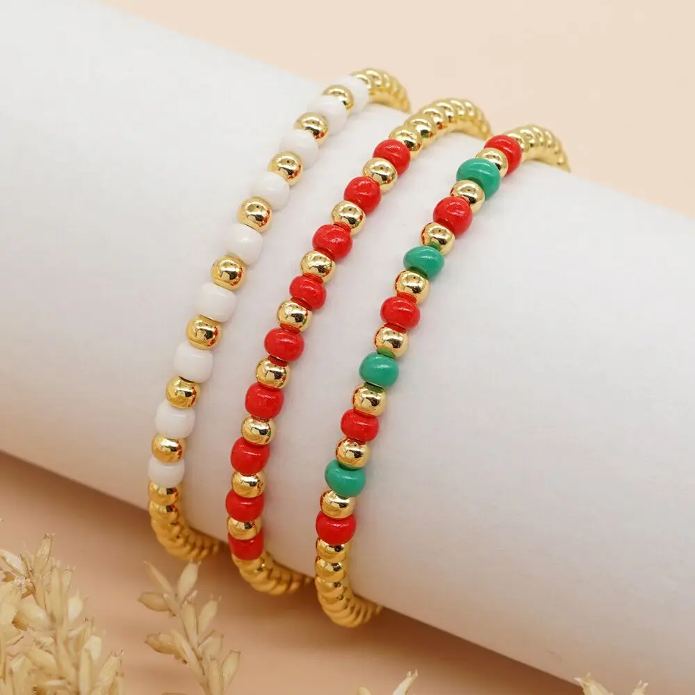 5Sets Fashion Jewelry Colorful Glass Beads Beaded Bracelet 18K Gold Plated Copper Beads Handmade Bracelets Christmas For Gift