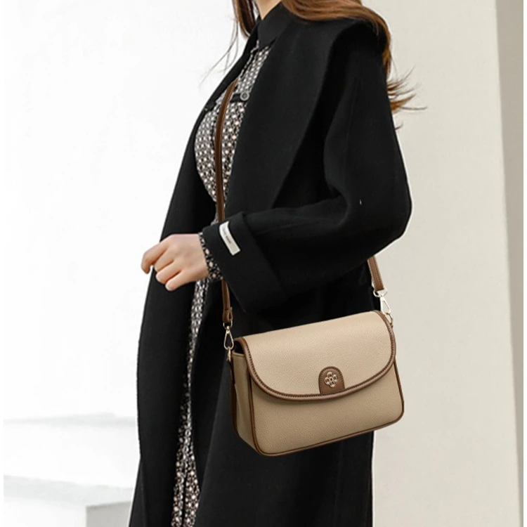 

PU leather women's single-shoulder bag with square flip cover and contrasting colors, lightweight commuting crossbody small bag