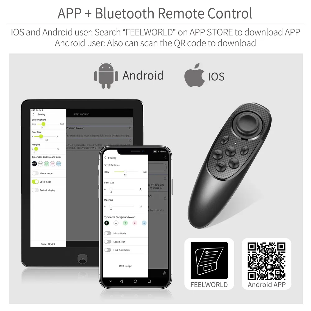 FEELWORLD Mini Teleprompter compatible con hasta 8" Smartphone/Tablet Promptando Smartphone DSLR Disparo con aplicación remota Control TP2A