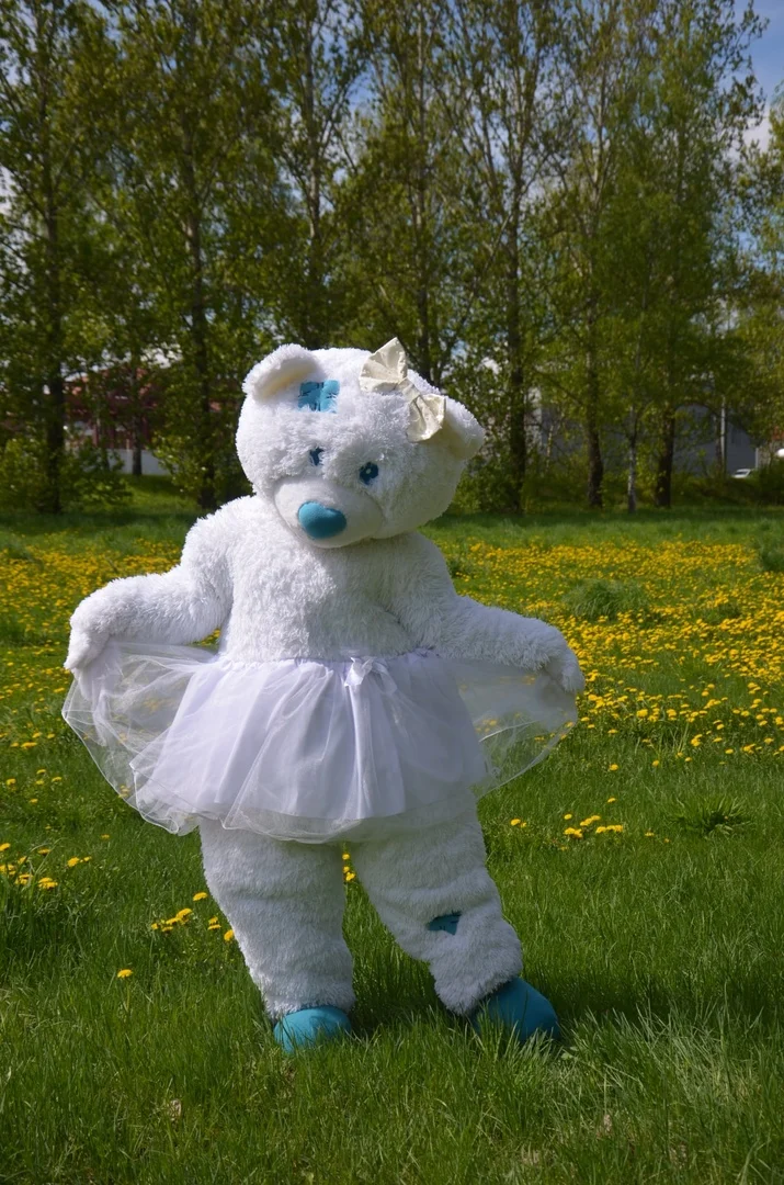 

Cute Teddy Bear Mascotte Fancy Cartoon White Bear Mascot Costume Plush Fancy White Dress