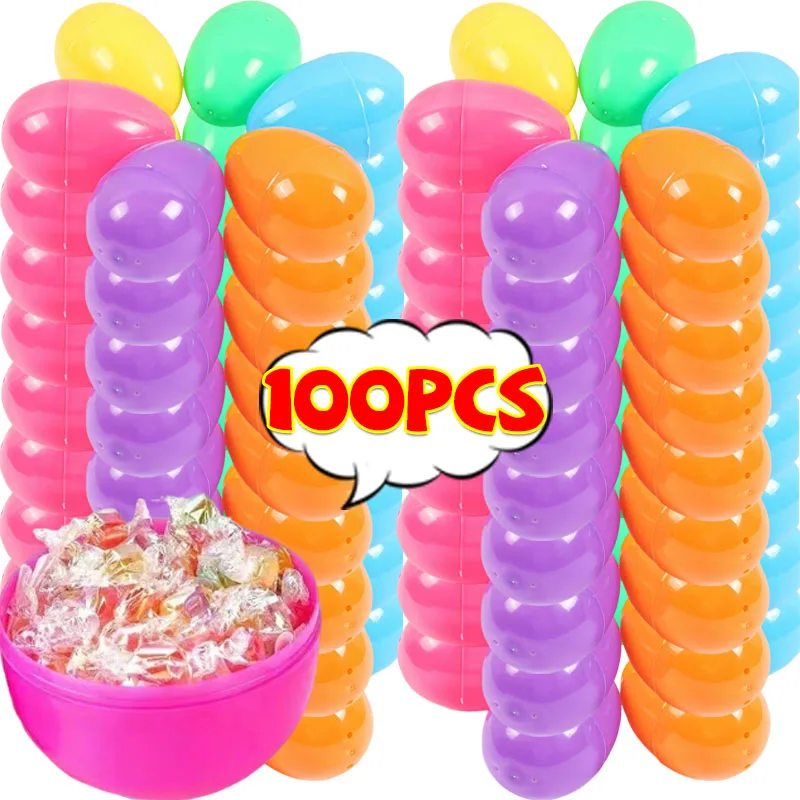 Oeufs de pâques en plastique, couleurs Macaron, boules vides à ouverture rechargeable, boîte d'emballage cadeau colorée, jouets pour enfants, fournitures de fête, 100/10 pièces