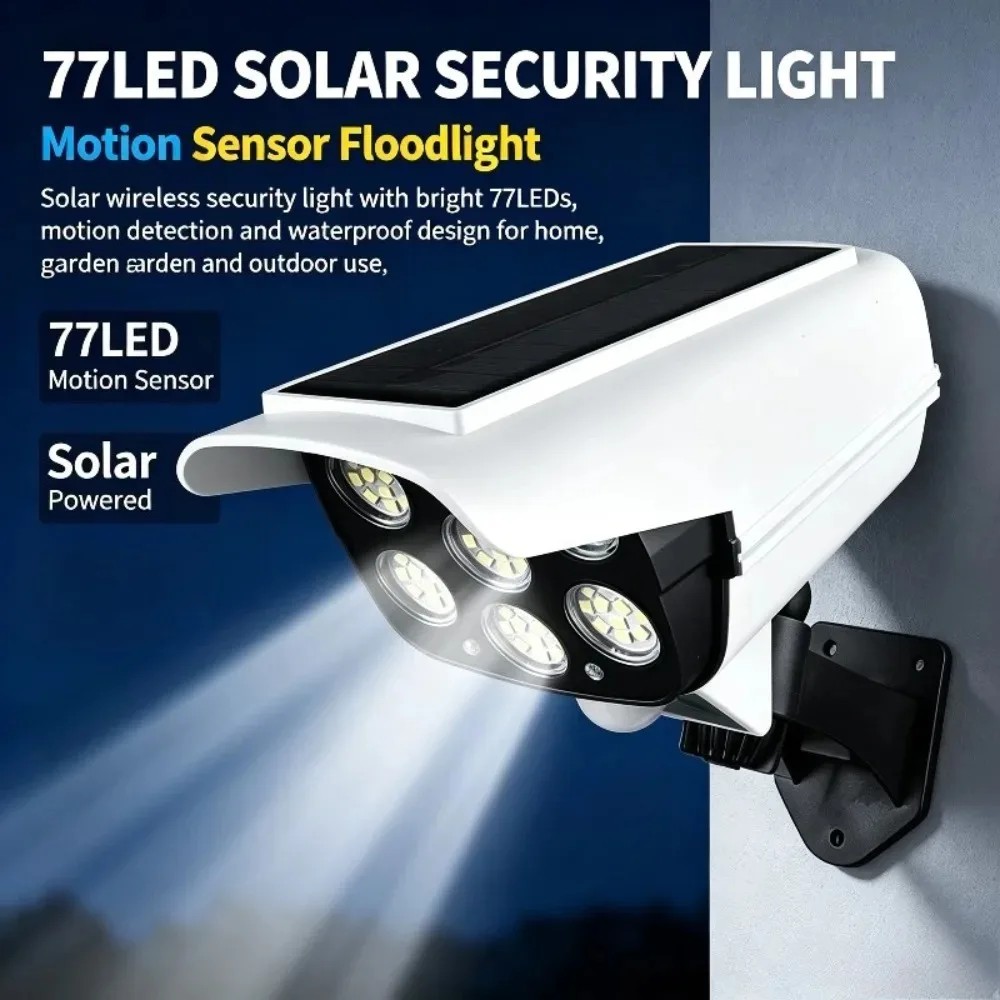 Wall Mounted Solar Floodlight, Motion Detection and Dummy Camera Housing for Outdoor Entry Lighting