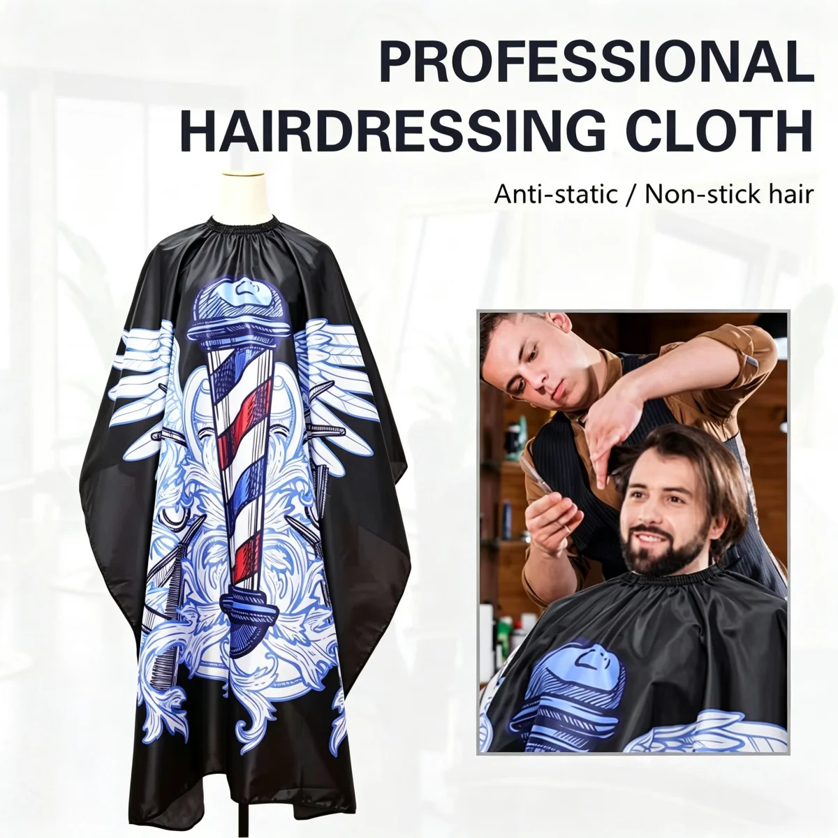 Pro Barber Shop Haircut Cape with Barber Pole Pattern, Waterproof Anti-Static Hairdressing Apron for Salon Hairdresser Styling