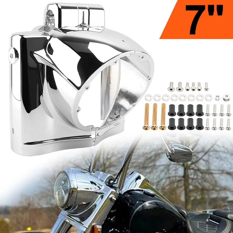 

7" Round Headlight Nacelle Cover Fit For Harley Touring Road King 2014-Up Motorcycle Headlamp Housing Case Chrome