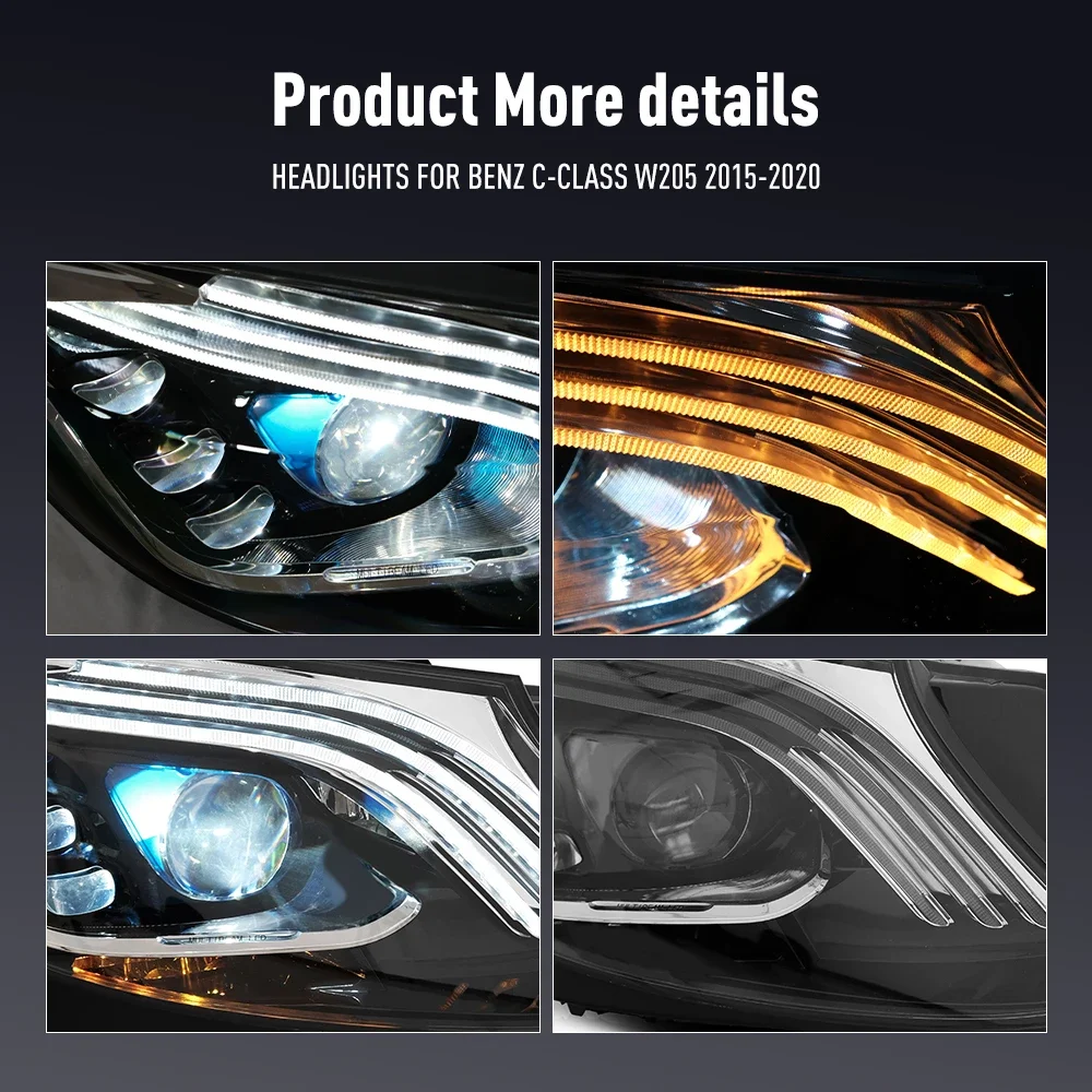 ไฟหน้ารถยนต์ 2 ชิ้น สำหรับรถเบนซ์ S-Class W222 ปี 2014-2017 ไฟหน้า LED พร้อมไฟเดย์ไลท์ ไฟเลี้ยว อุปกรณ์ตกแต่งรถยนต์