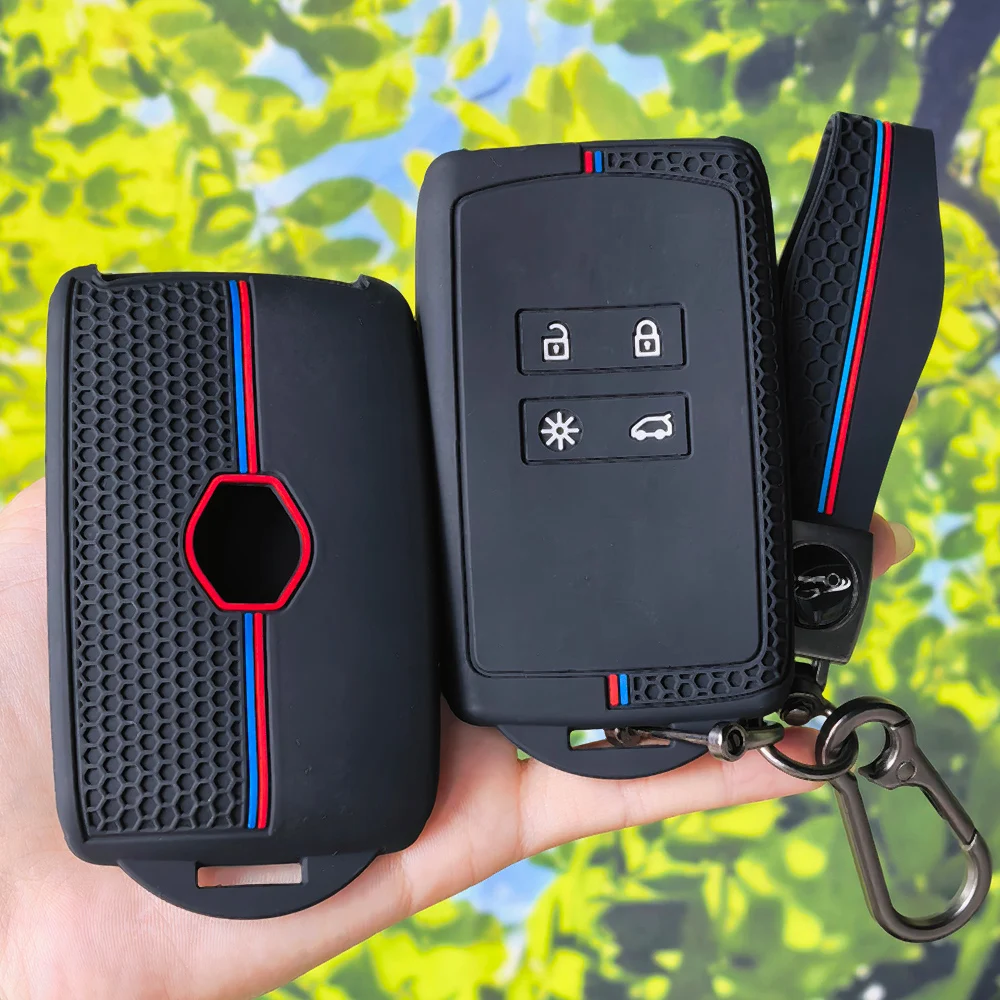 Snug Fit Silicone Key Shell With Keychain For Renault Koleos Kadjar Captur Megane Talisman Arkana Dacia Sandero Key Holder