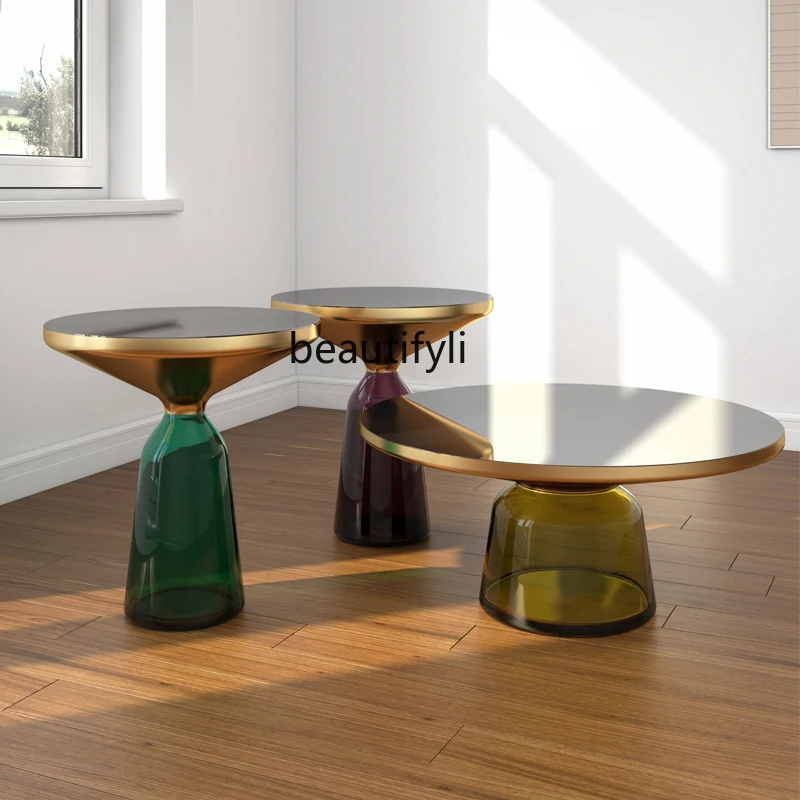 Nordic Tempered Glass Bell Coffee Table Living Room Personalized Creative round Modern Simple and Light Luxury