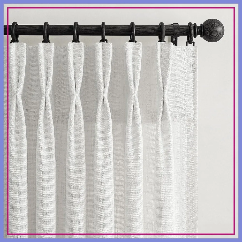 

Linen Sheer Curtains 96 Inches Long 2 Panels Light Filtering Farmhouse Window Drapes with Hooks Rings Off Beige White