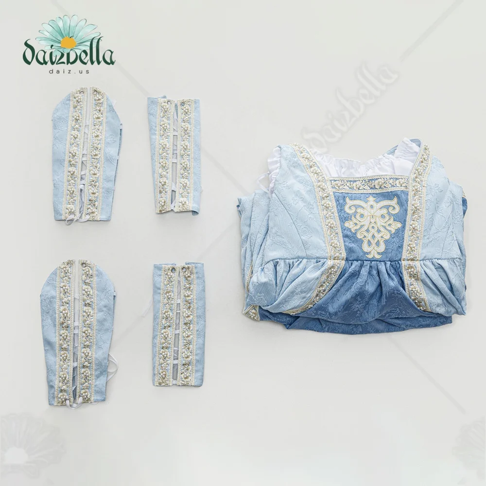 DAIZBELLA Renaissance Costume Women Medieval Renaissance Court Dress with Detachable Sleeves Retro Square Neck view 6