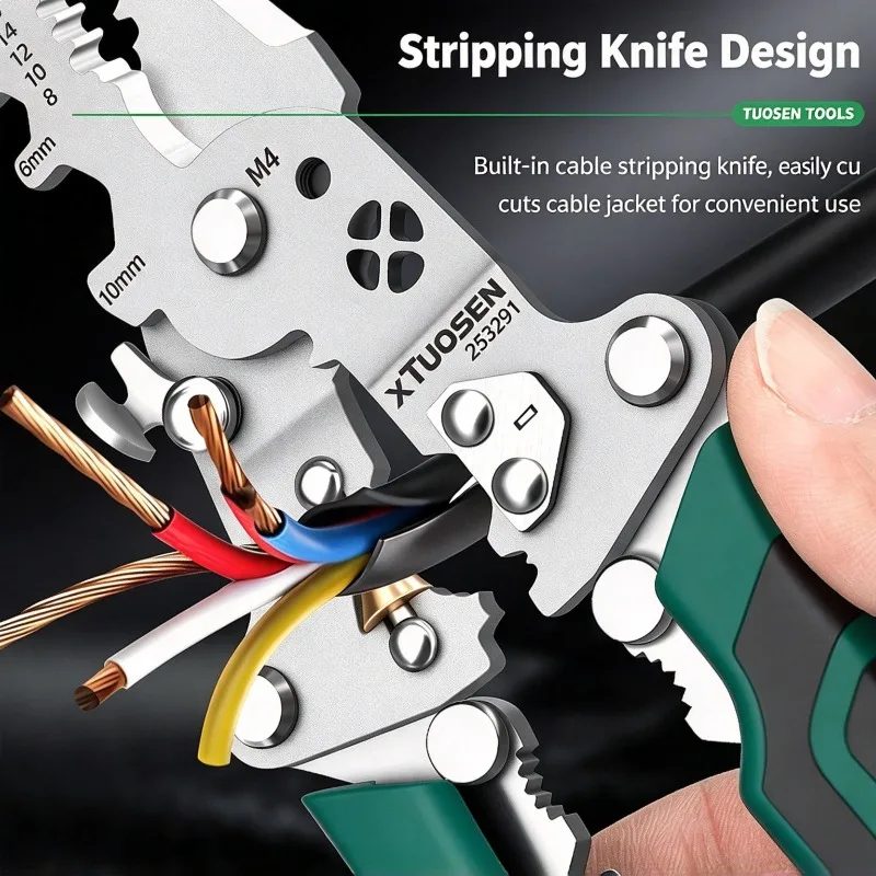 Multifunctional Foldable Wire Stripper Pulley Crimping Pliers Electrician Cable Splitter Winding Cutter Hand Tools