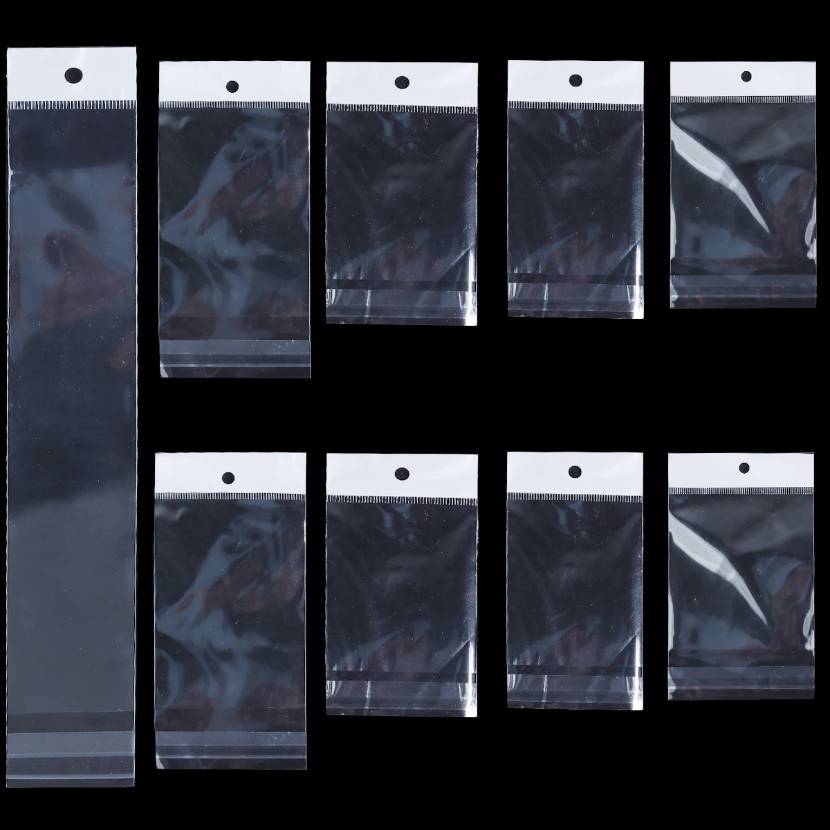 Sac d'emballage auto-adhésif Transparent, 50 à 100 pièces/lot, pochettes Opp suspendues en plastique, sacs cadeaux scellés pour fournitures d'exposition de bijoux