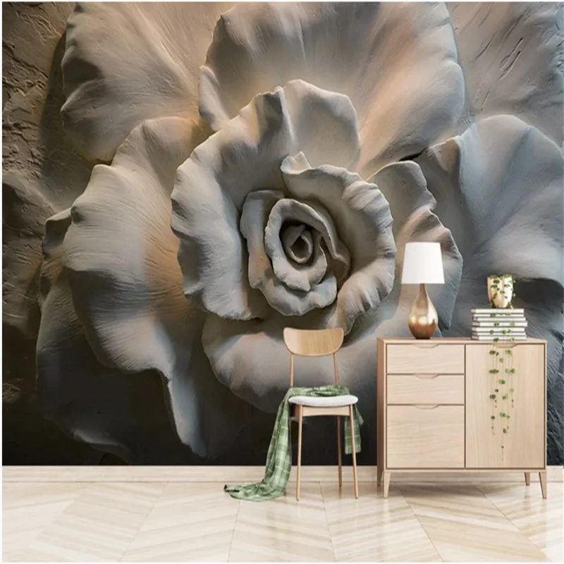 

3D Stereoscopic Gray Embossed Rose Floral Wallpapers for Living Room Bedroom Wall Papers Home Decor Flower Mural WallPaper 3D