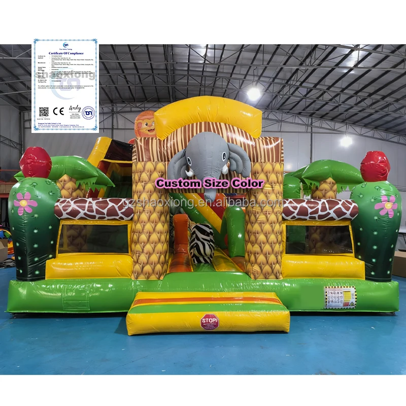 Commercial Outdoor Jumping Castle for Kid Toddlers Play Fun Safari Animal Theme Bouncy Castle with Slide Inflatable Bounce House