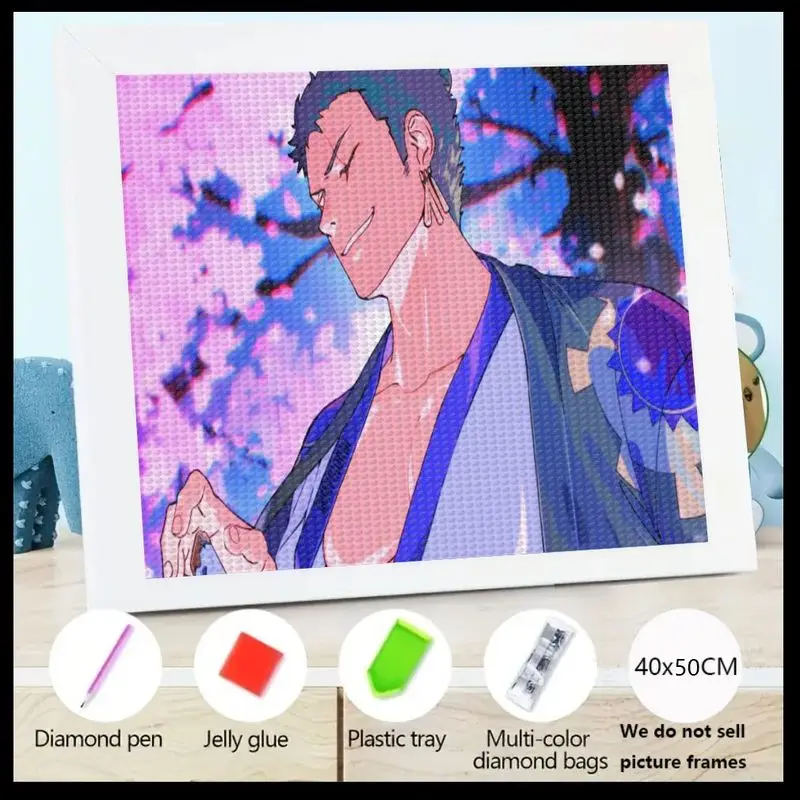 

1PC Large 5D Full Drill Diamond Painting Kit, DIY One Piece Roronoa Zoro Anime Character Art Crystal Rhinestone Gem Painting, Ja