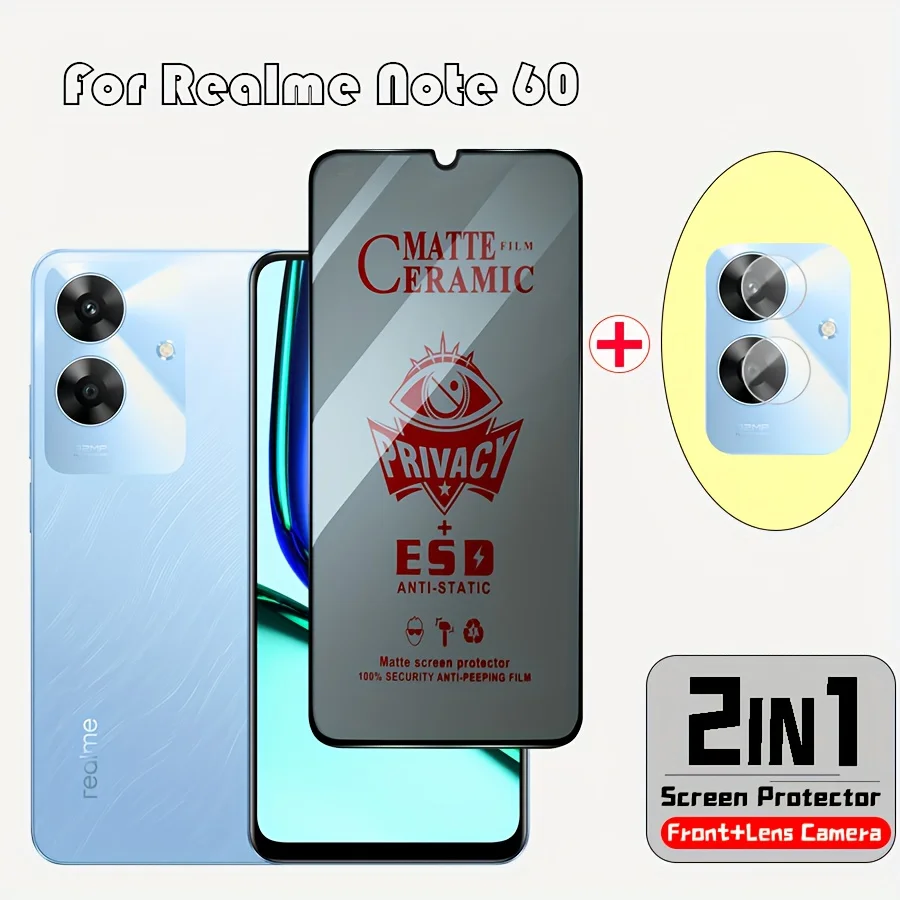 (2 in 1) Realme Note 60 Ceramic Tempered Glass for Realme Note 60 Camera Lens + Privacy Screen Protector