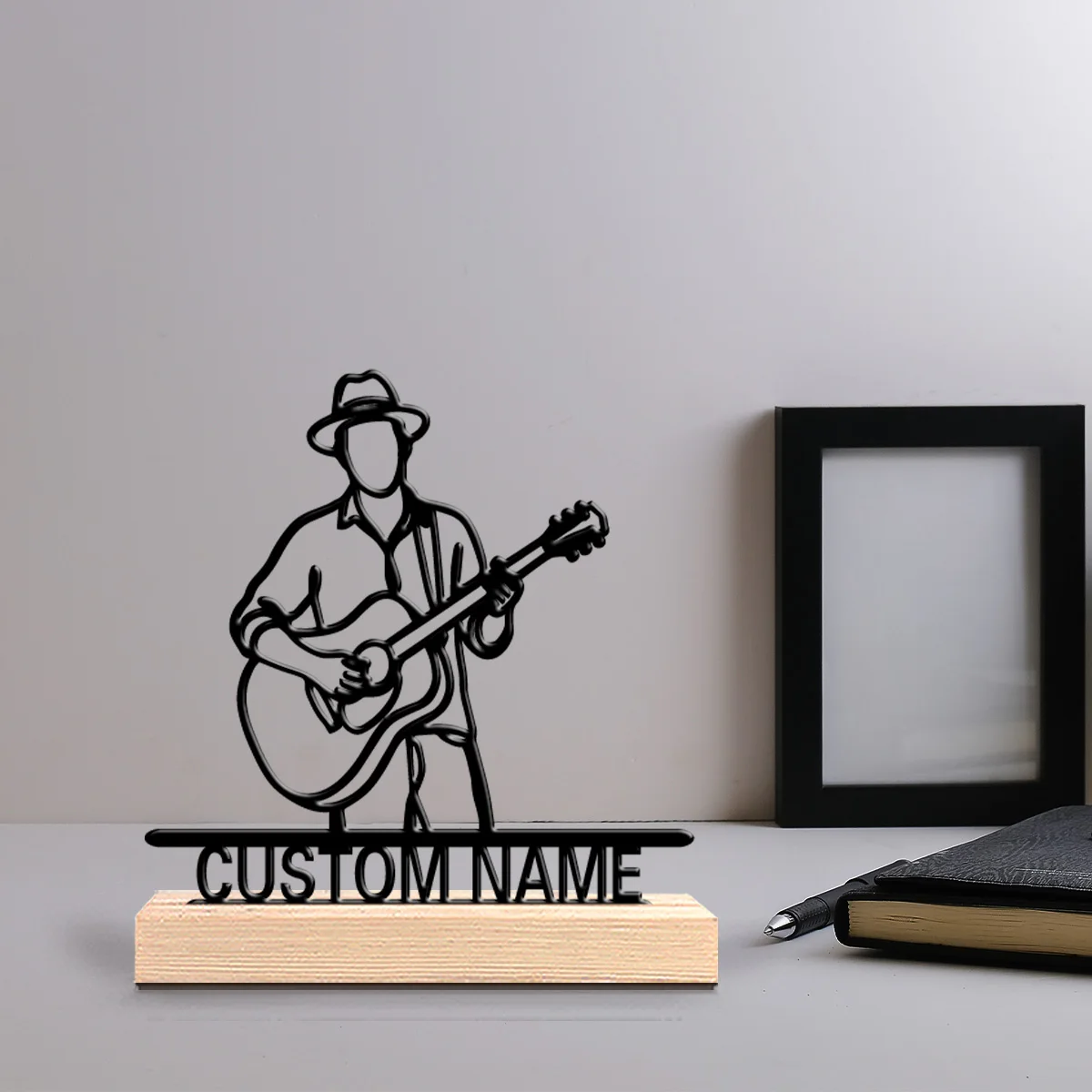 1pc Cartoon Personalized Custom guitar Wooden Base Desk Decor for Clock Collectors Vintage Gothic Office Themes Gift decoration