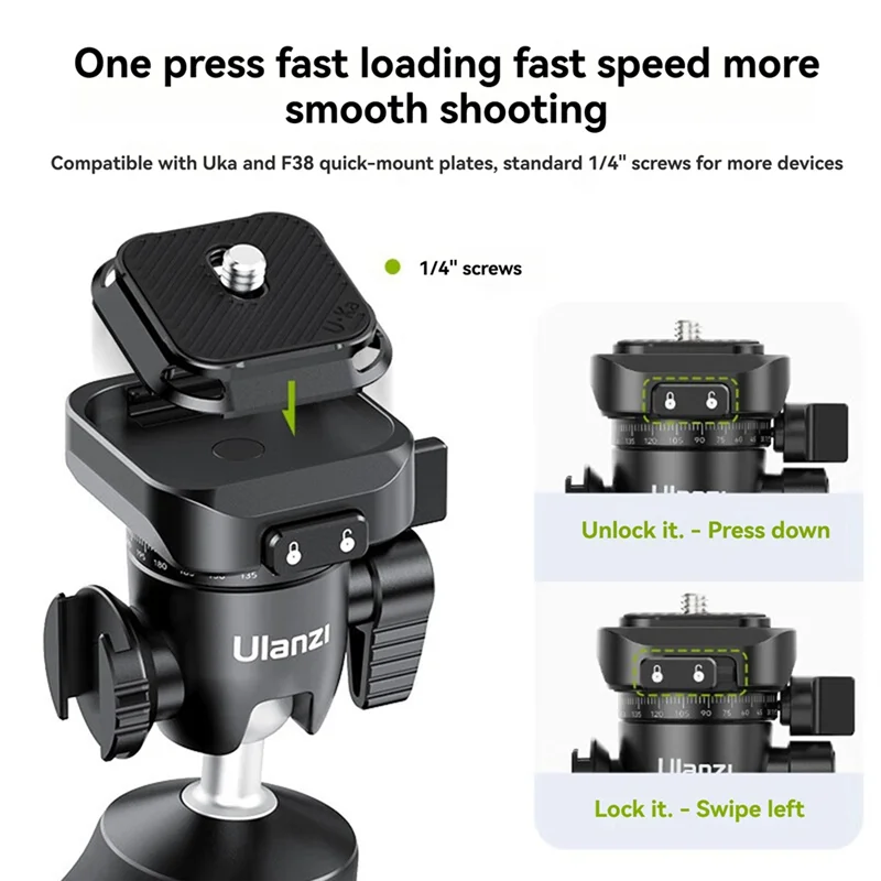 ABKI-Ulanzi TT38 Quick Release Tripod 360° Ball Head Cold Shoe Mount Ideal For Camping, Street Photography Livestreaming