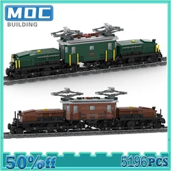 MOC Building Blocks Swiss Electric Locomotive Crocodile Brown & Dark Green Train Model Transportation DIY Assembly Creative Toys